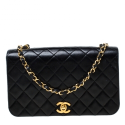 Pre Owned Chanel Black Quilted Leather Vintage Flap Shoulder Bag
