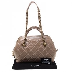 Pre Owned Chanel Khaki Quilted Leather Castle Rock Satchel