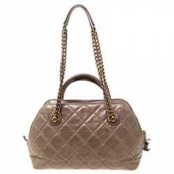 Pre Owned Chanel Khaki Quilted Leather Castle Rock Satchel