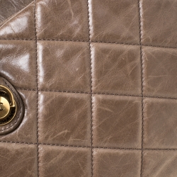 Pre Owned Chanel Khaki Quilted Leather Castle Rock Satchel