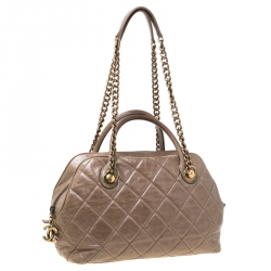 Pre Owned Chanel Khaki Quilted Leather Castle Rock Satchel