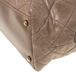 Pre Owned Chanel Khaki Quilted Leather Castle Rock Satchel