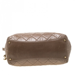 Pre Owned Chanel Khaki Quilted Leather Castle Rock Satchel