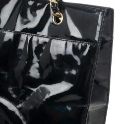 Pre Owned Chanel Black Patent Leather CC Logo Jumbo Shopping Tote Bag