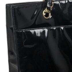 Pre Owned Chanel Black Patent Leather CC Logo Jumbo Shopping Tote Bag