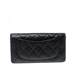 Pre Owned Chanel Black Quilted Leather CC Bifold Long Wallet