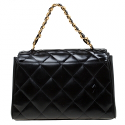 Pre Owned Chanel Black Quilted Leather CC Flap Double Chain Bag