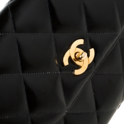 Pre Owned Chanel Black Quilted Leather CC Flap Double Chain Bag