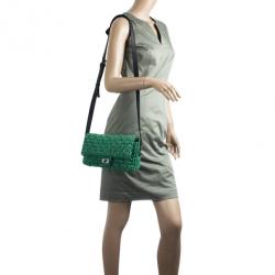 Pre Owned Chanel Green Easy Tweed Medium Flap
