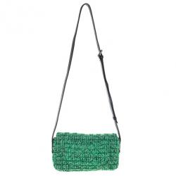 Pre Owned Chanel Green Easy Tweed Medium Flap
