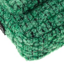 Pre Owned Chanel Green Easy Tweed Medium Flap
