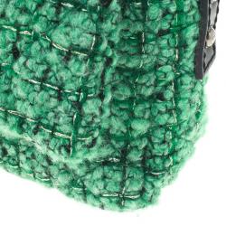 Pre Owned Chanel Green Easy Tweed Medium Flap
