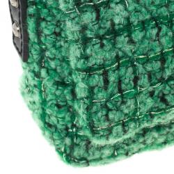Pre Owned Chanel Green Easy Tweed Medium Flap