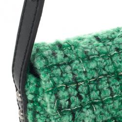 Pre Owned Chanel Green Easy Tweed Medium Flap