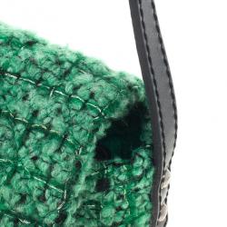 Pre Owned Chanel Green Easy Tweed Medium Flap