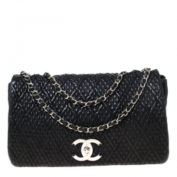 مملوكة مسبقًا Chanel Black Textured Quilted Leather Shoulder Bag
