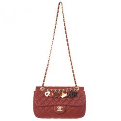 Chanel Red Classic Quilted Lambskin Flap Cruise Charm Bag Chanel