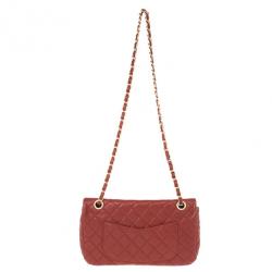 Pre Owned Chanel Red Classic Quilted Lambskin Flap Cruise Charm Bag