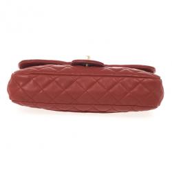 Pre Owned Chanel Red Classic Quilted Lambskin Flap Cruise Charm Bag