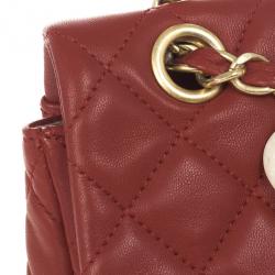 Pre Owned Chanel Red Classic Quilted Lambskin Flap Cruise Charm Bag