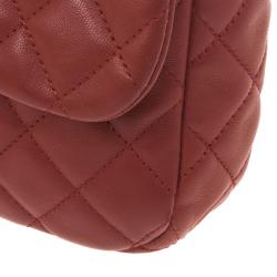 Pre Owned Chanel Red Classic Quilted Lambskin Flap Cruise Charm Bag