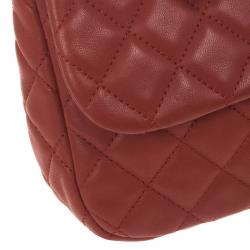 Pre Owned Chanel Red Classic Quilted Lambskin Flap Cruise Charm Bag