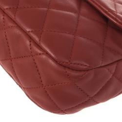 Pre Owned Chanel Red Classic Quilted Lambskin Flap Cruise Charm Bag