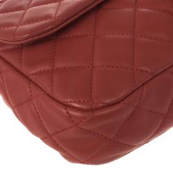 Pre Owned Chanel Red Classic Quilted Lambskin Flap Cruise Charm Bag