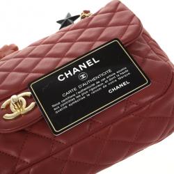 Pre Owned Chanel Red Classic Quilted Lambskin Flap Cruise Charm Bag