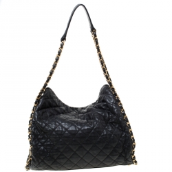 Pre Owned Chanel Black Quilted Leather Large Chain Me Hobo               