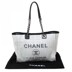 Pre Owned Chanel Grey Canvas and Leather Medium Deauville Shopper Tote