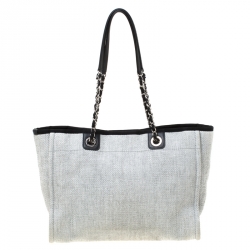 Pre Owned Chanel Grey Canvas and Leather Medium Deauville Shopper Tote