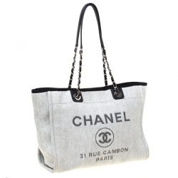 Pre Owned Chanel Grey Canvas and Leather Medium Deauville Shopper Tote