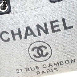 Pre Owned Chanel Grey Canvas and Leather Medium Deauville Shopper Tote