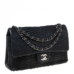 Pre Owned حقيبة شانيل قلاب مزدوج كلاسيك متوسطة جلد مبطنة سوداء