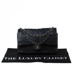 Pre Owned حقيبة شانيل قلاب مزدوج كلاسيك متوسطة جلد مبطنة سوداء