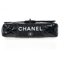 Pre Owned Chanel Black Patent Quilted Secret Label Medium Flap Bag