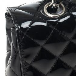 Pre Owned Chanel Black Patent Quilted Secret Label Medium Flap Bag