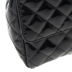 Pre Owned Chanel Black Patent Quilted Secret Label Medium Flap Bag
