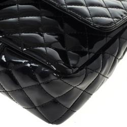 Pre Owned Chanel Black Patent Quilted Secret Label Medium Flap Bag