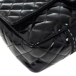 Pre Owned Chanel Black Patent Quilted Secret Label Medium Flap Bag