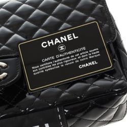 Pre Owned Chanel Black Patent Quilted Secret Label Medium Flap Bag