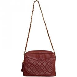 مملوكة مسبقًا Chanel Red Quilted Leather Tassel Vintage Shoulder Bag