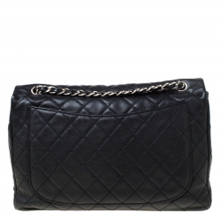 Pre Owned Chanel Black Quilted Caviar Leather Maxi Classic Single Flap Bag