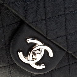 Pre Owned Chanel Black Quilted Caviar Leather Maxi Classic Single Flap Bag