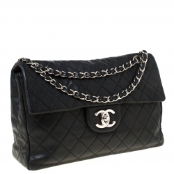 Pre Owned Chanel Black Quilted Caviar Leather Maxi Classic Single Flap Bag
