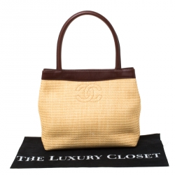 مملوكة مسبقًا Chanel Yellow/Brown Raffia and Leather CC Tote 