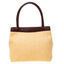 مملوكة مسبقًا Chanel Yellow/Brown Raffia and Leather CC Tote 