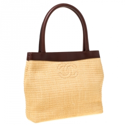 مملوكة مسبقًا Chanel Yellow/Brown Raffia and Leather CC Tote 
