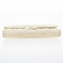 مملوكة مسبقًا Chanel White Perforated Leather Continental Wallet